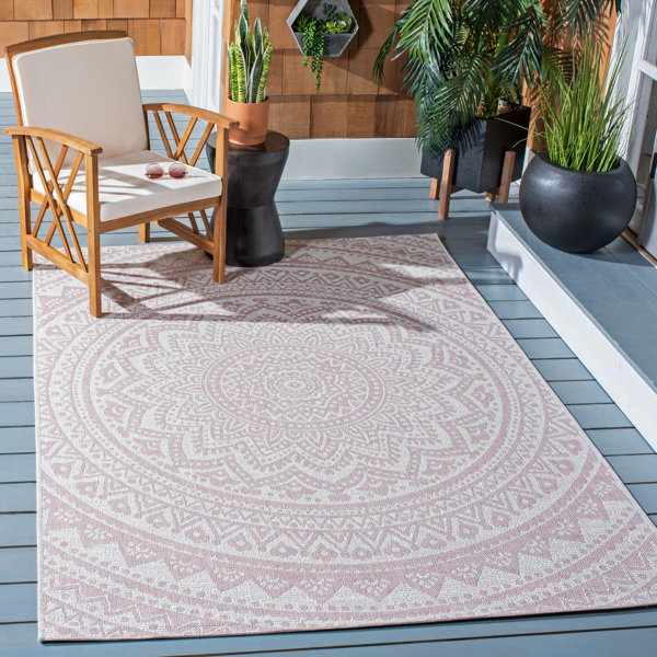 Bungalow Rose Ivory/Soft Pink Indoor/Outdoor Rug Wayfair